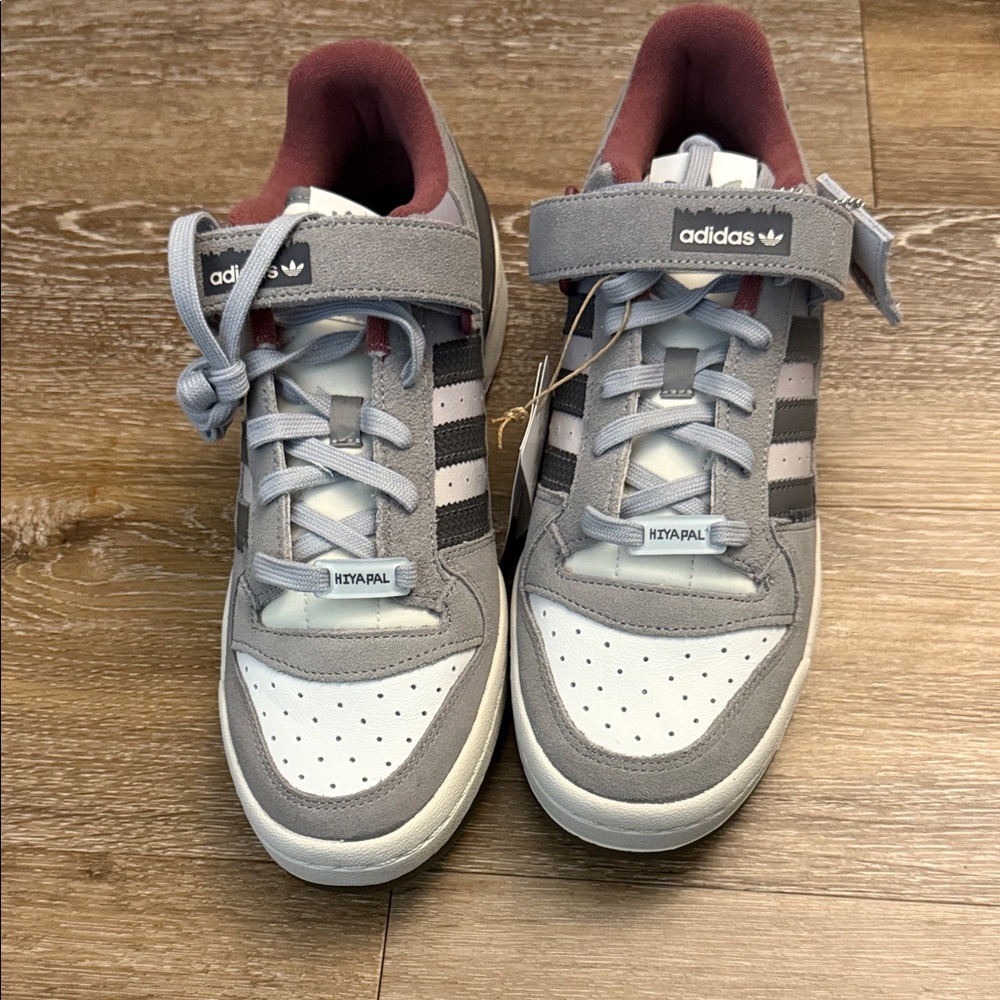 Adidas Gray and White Sneakers with Burgundy Highlights
